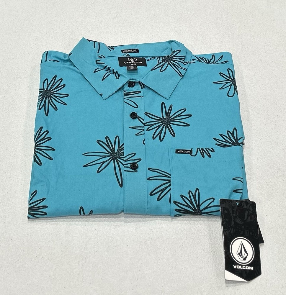Volcom Men's Lazy Dazey Short Sleeve Button Down Shirt, Electric Blue, Size XL