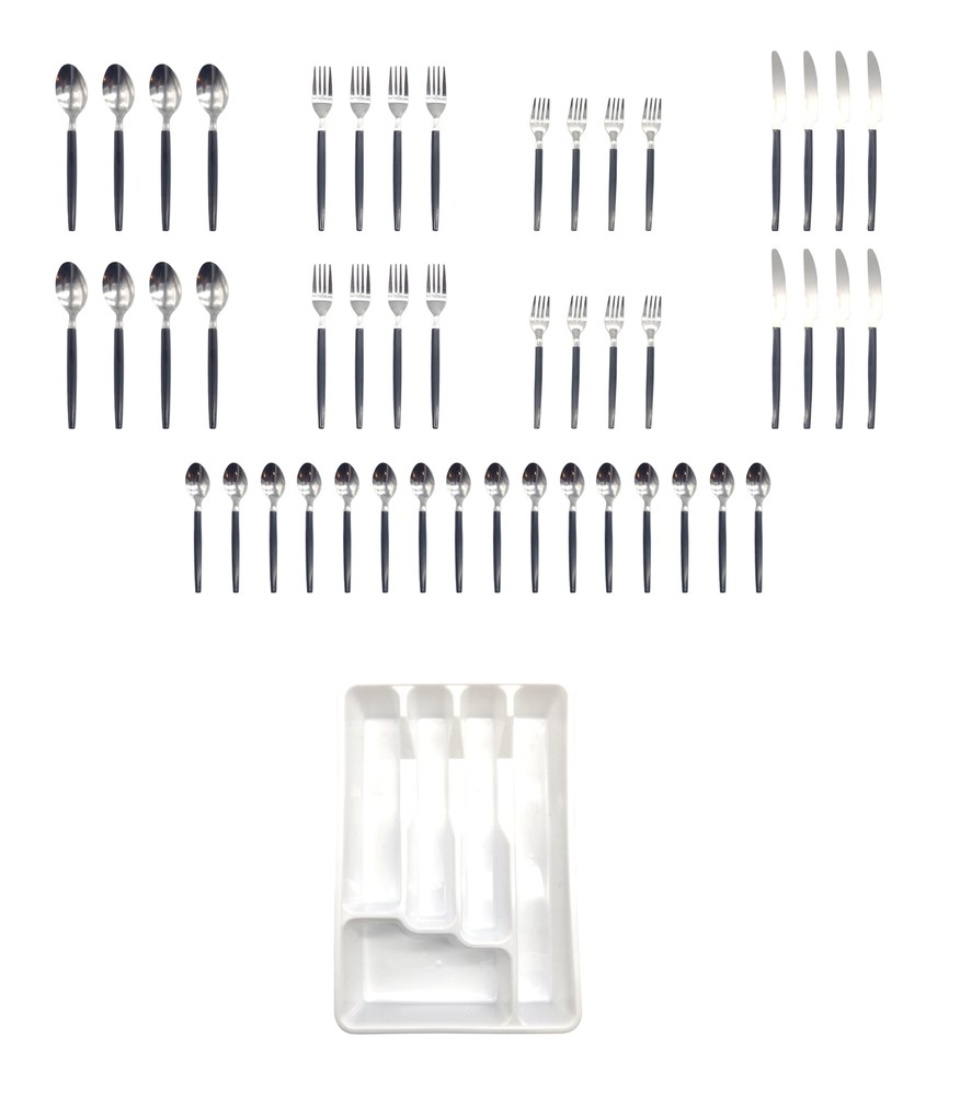 Mainstays 49 Piece Stainless Steel Plastic Flatware Set with Tray,Service for 8