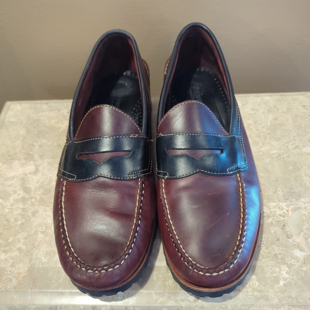 GH Bass Weejuns Kennebec Mens 13D Brown Burgundy Two-Tone Leather Penny Loafers