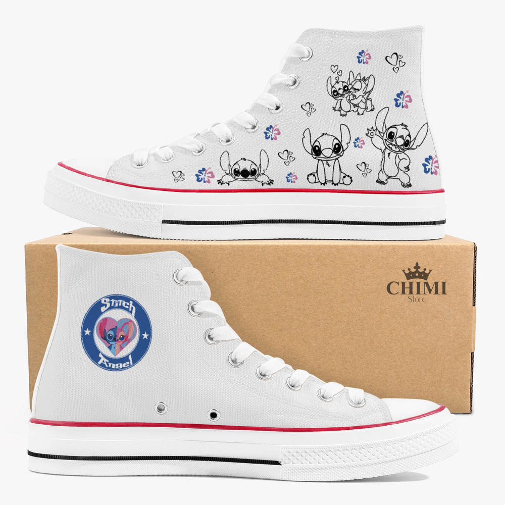 Custom Stitch canvas sneakers, classic white high top sneakers.