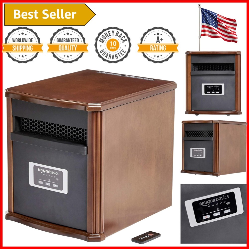Elegant Wooden Portable Space Heater with Remote Control & Adjustable Thermostat