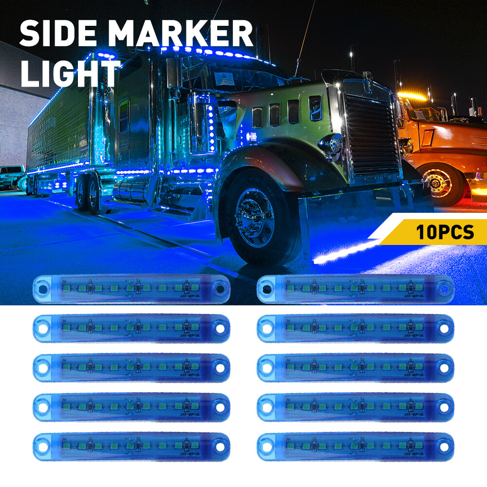 10pc Blue 9-LED Side Marker Lights Truck Trailer Clearance Light Lamp Waterproof