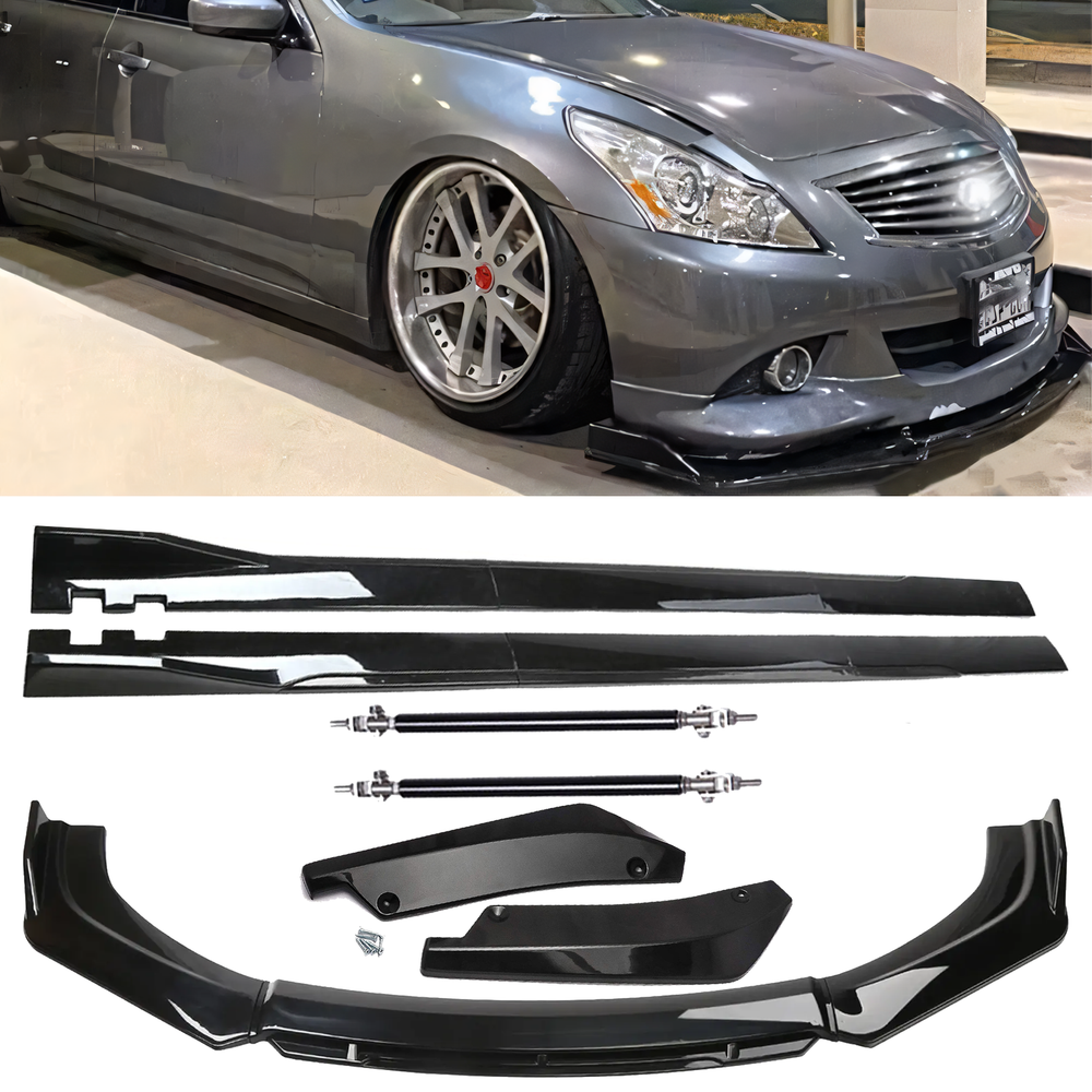 Front Bumper Lip Chin Spoiler Splitter Side Skirt Rear Rod For Infiniti G35