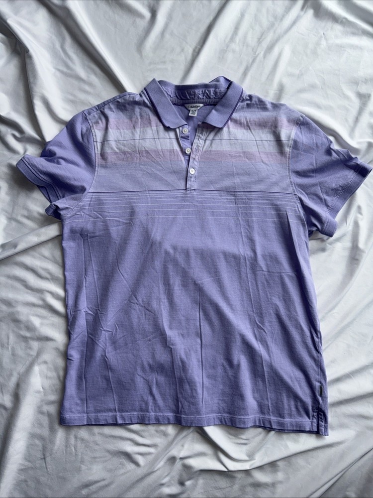 Calvin Klein Men's Slim Fit Polo Shirt Purple, Short Sleeve, Cotton, XL/TG