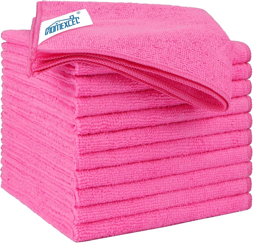 HOMEXCEL Pink Microfiber Cleaning Cloth 12 Pack, 12.5 x 12.5 inch Microfiber Tow