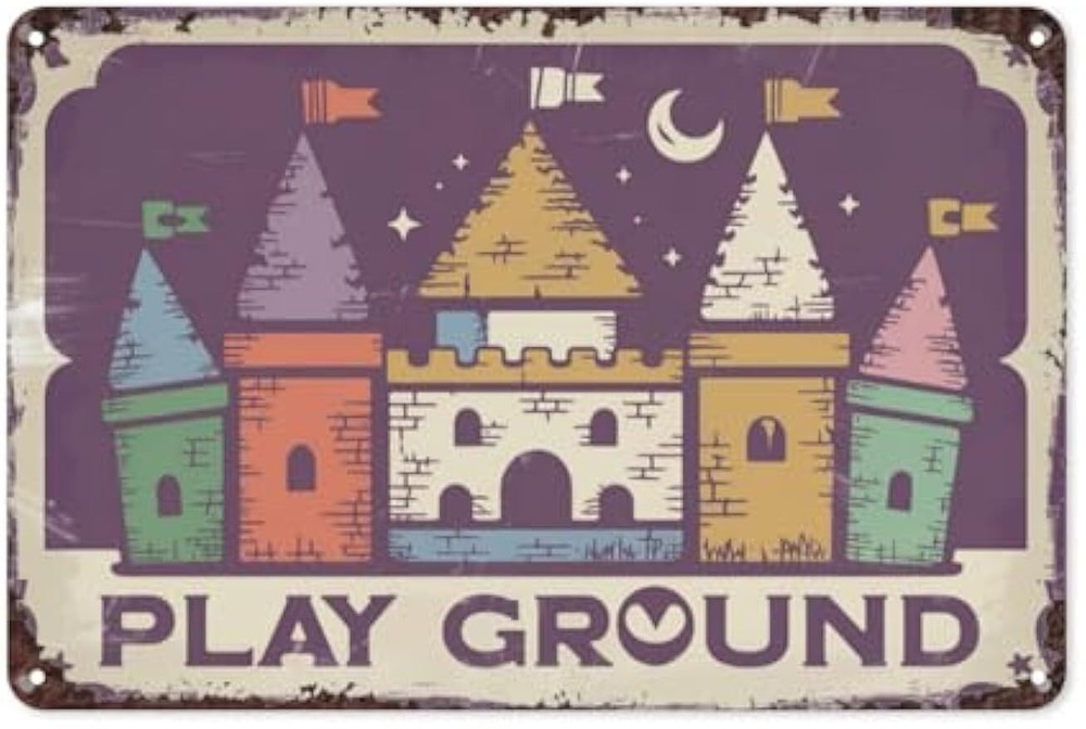 Play Ground Home Moon Castle Retro Tin Sign, 8X12 Inch Vintage Metal Wall Decor