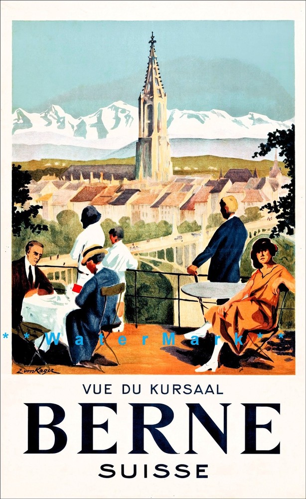 Switzerland 1930 Vintage Berne Kursaal Health Resort Tourism Travel Poster Print  
