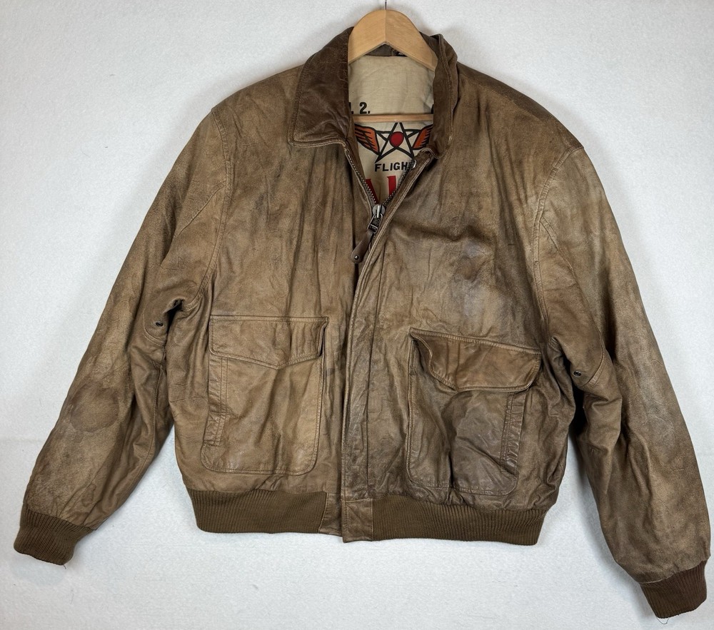 U2 Wear Me Out Leather Jacket Mens 46 Brown Flight Bomber Air Force Plane Lining