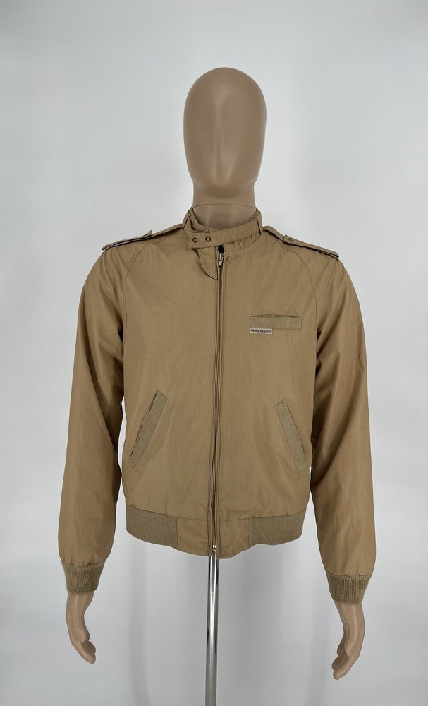 Members Only Beige Bomber Jacket Full Zip Mens Size 38 with Stain Marks-image