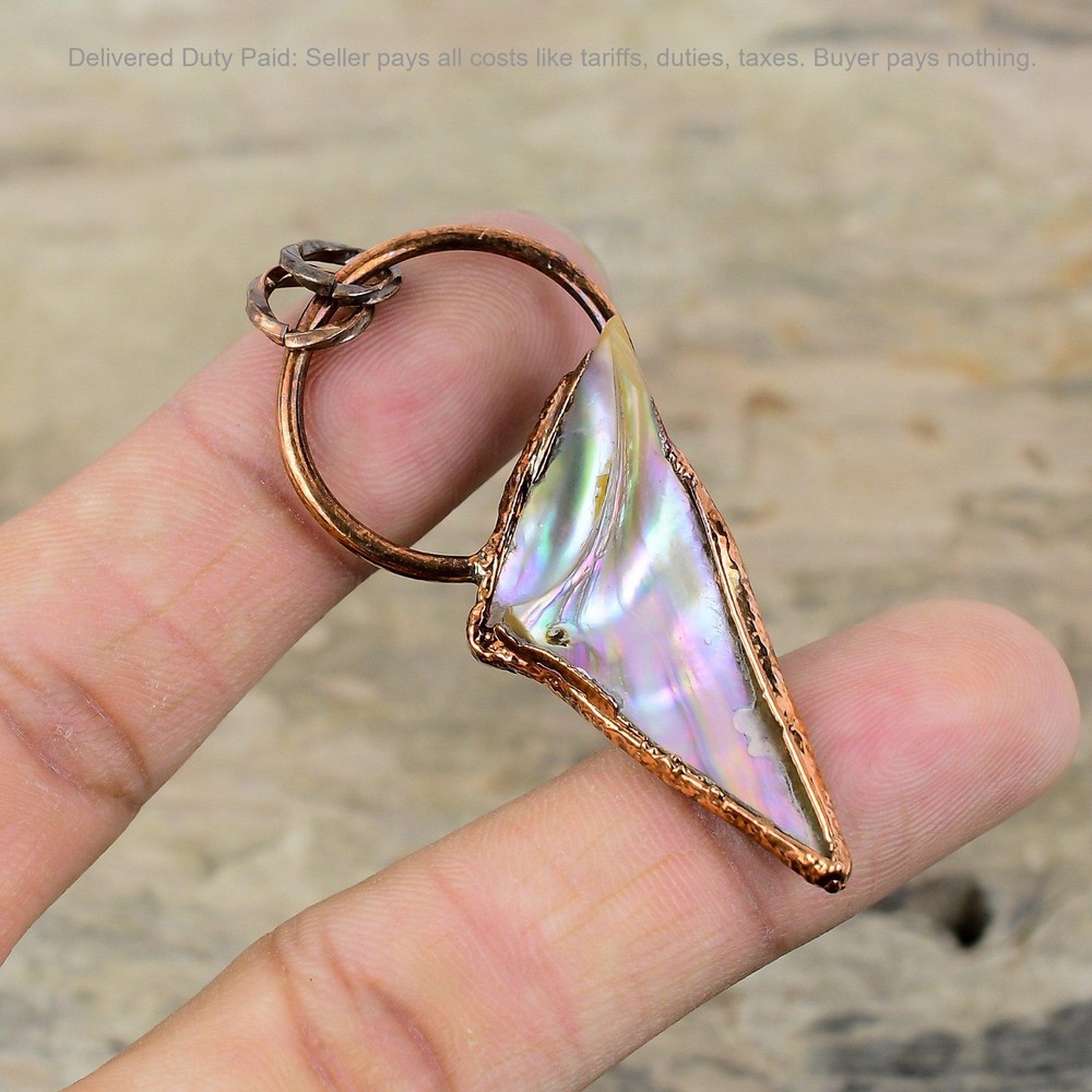 Cyber Monday Sale Natural Abalone Shell Rough New Electroformed Pendant Copper-image