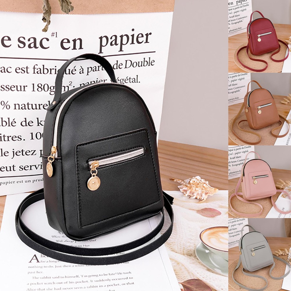 Stylish PU Leather Mini Backpack for Girls with Zipper Pockets