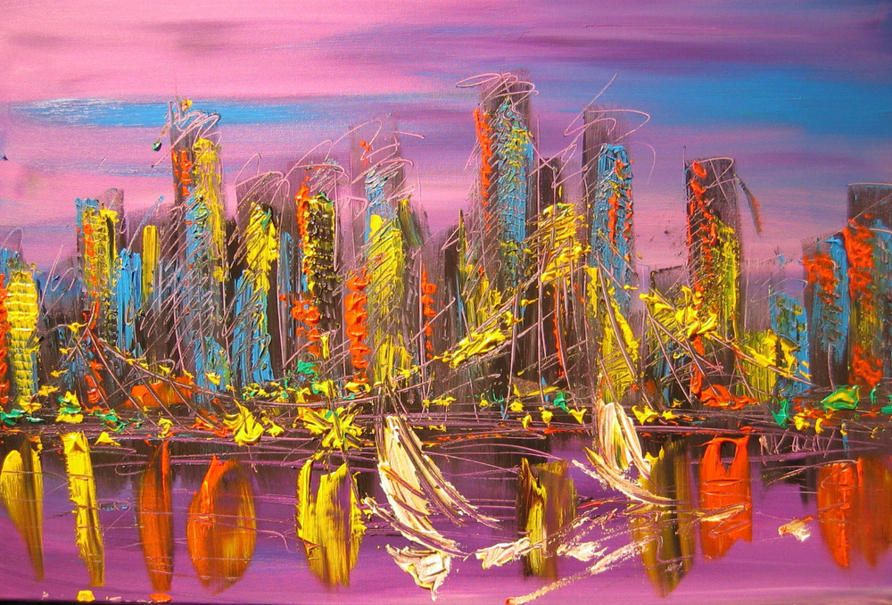 MANHATTAN  ART   Large Abstract Modern Original Oil Painting  DECOR WALL ERERG