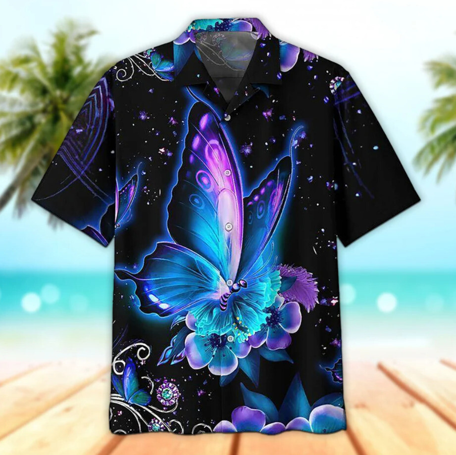 Mysterious Dark Butterfly Flower Tropical Aloha Summer Beach 3D HAWAIIAN SHIRT