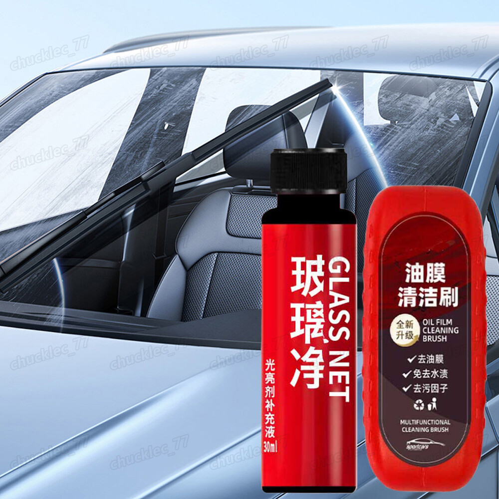 Car Glass Oil Film Remover Kit Windshield Restoring Luster Cleaning Agent Brush
