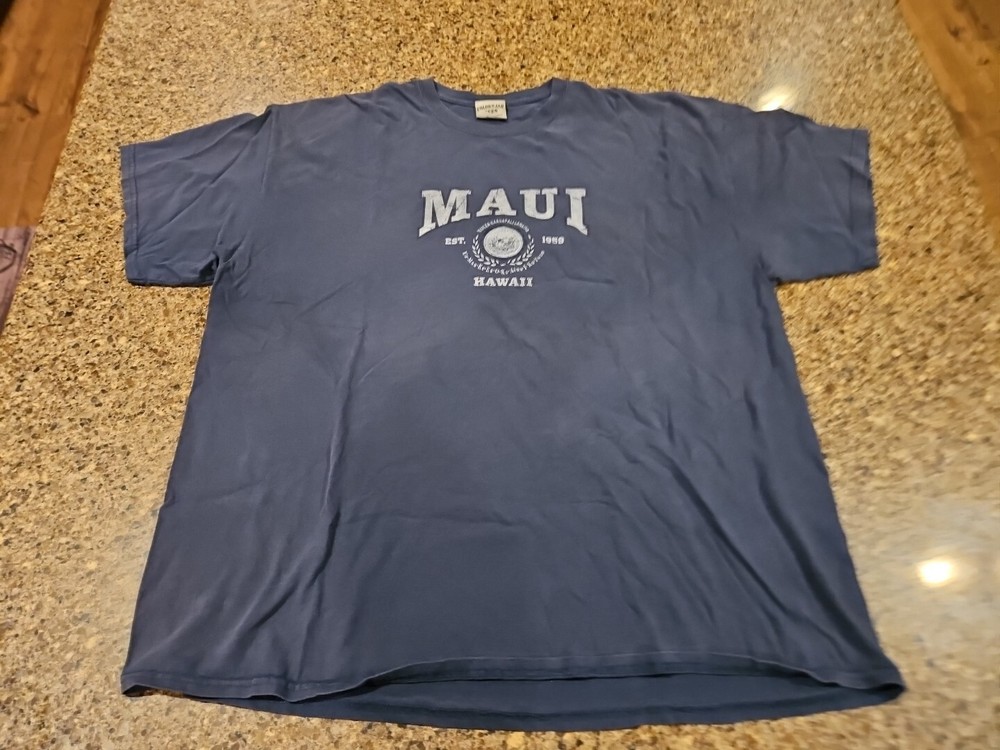 Maui Hawaii T Shirt Short Sleeve Blue Men's 2X 100% Cotton Made in Hawaii