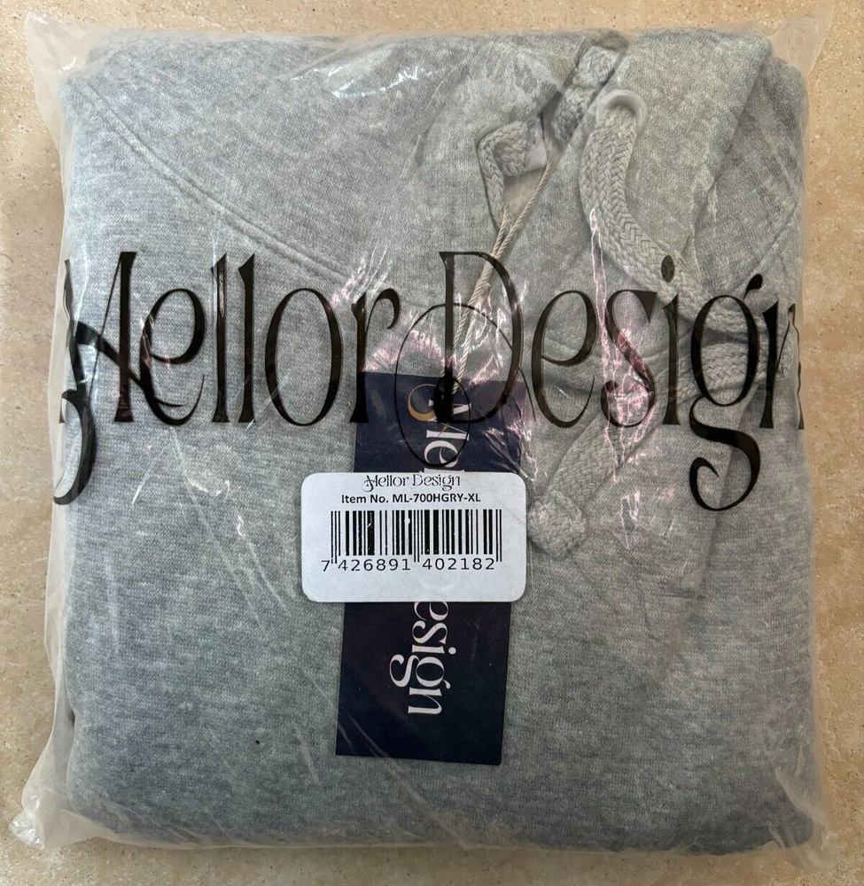 Mellor Design Unisex Long Sleeve Hooded XL Sweatshirt Grey Heather BNWT