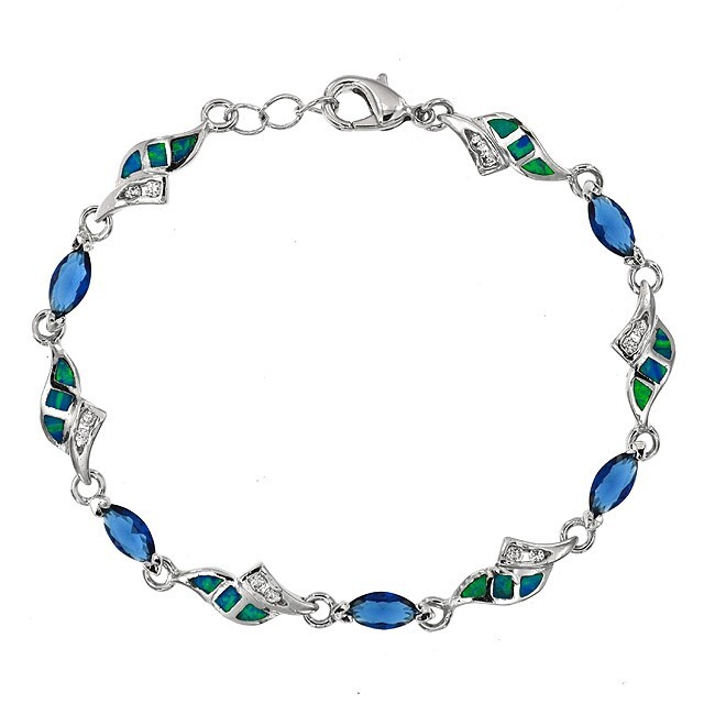 4CT Treated Sapphire & Australian Opal 925 Sterling Silver Tennis Bracelet OX5