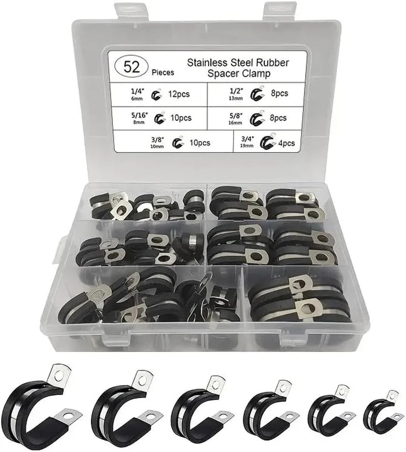 52-Piece Rubber Cushioned Stainless Steel Cable Clamp Kit