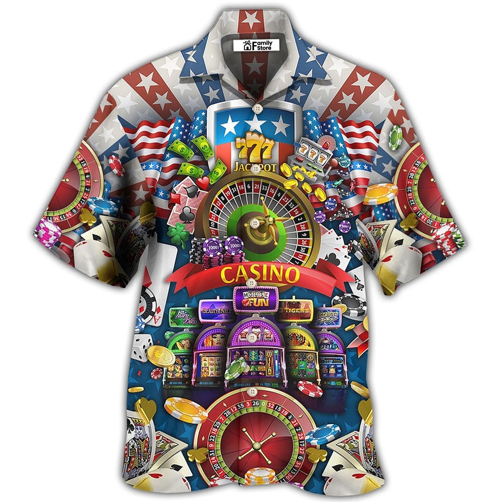 Poker US Flag Casino Lover Hawaiian Shirt For Men US Size Summer Style NEW