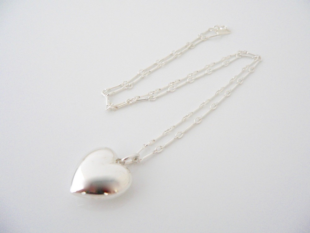 Tiffany & Co Silver Puffed Heart Pendant Charm with 18-Inch Chain in Mint Condition