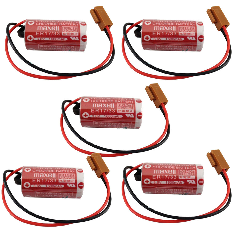 5pcs Maxell ER17/33 3.6V Battery PLC Industrial Control Battery 2/3A +Brown plug