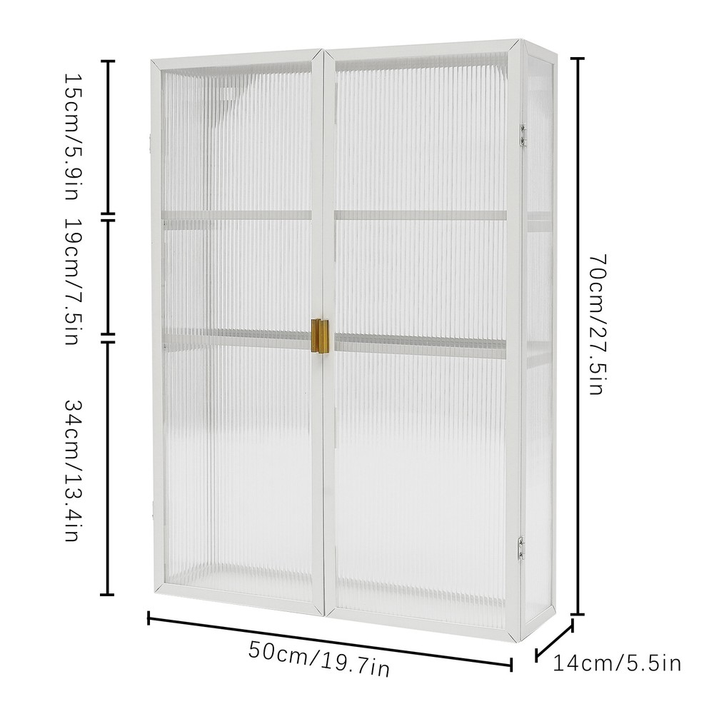 Retro Cabinet White Wall-Mounted Metal Storage Cabinet with Detachable Shelves