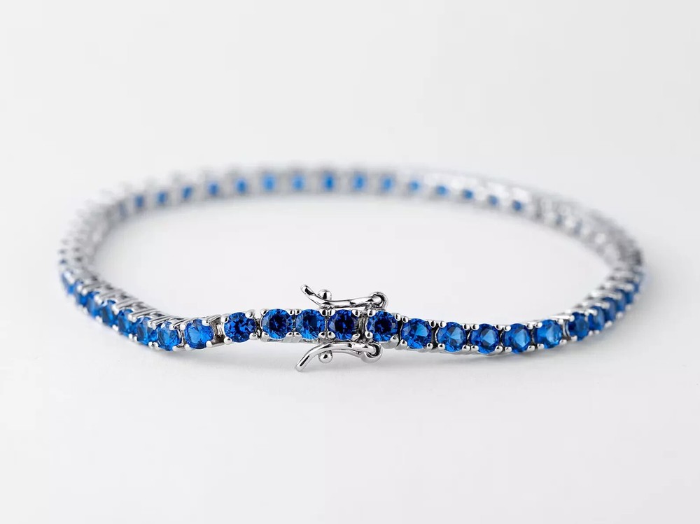 5Ct Lab-Created Sapphire Tennis Bracelet 4mm Round Stones 14K White Gold Plated 6.5 Inch