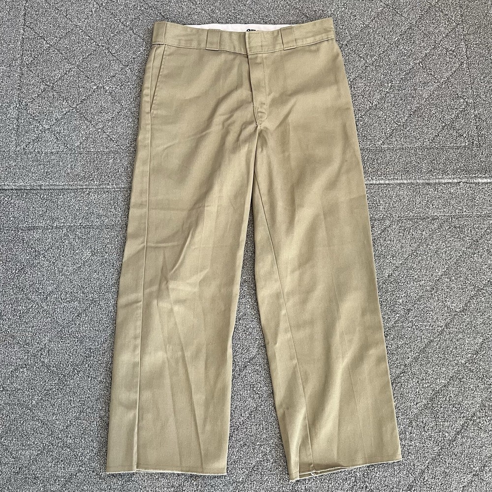 Dickies 874 Work Pants Mens 32X27 Tan Cropped Raw Hem Skater Original Fit