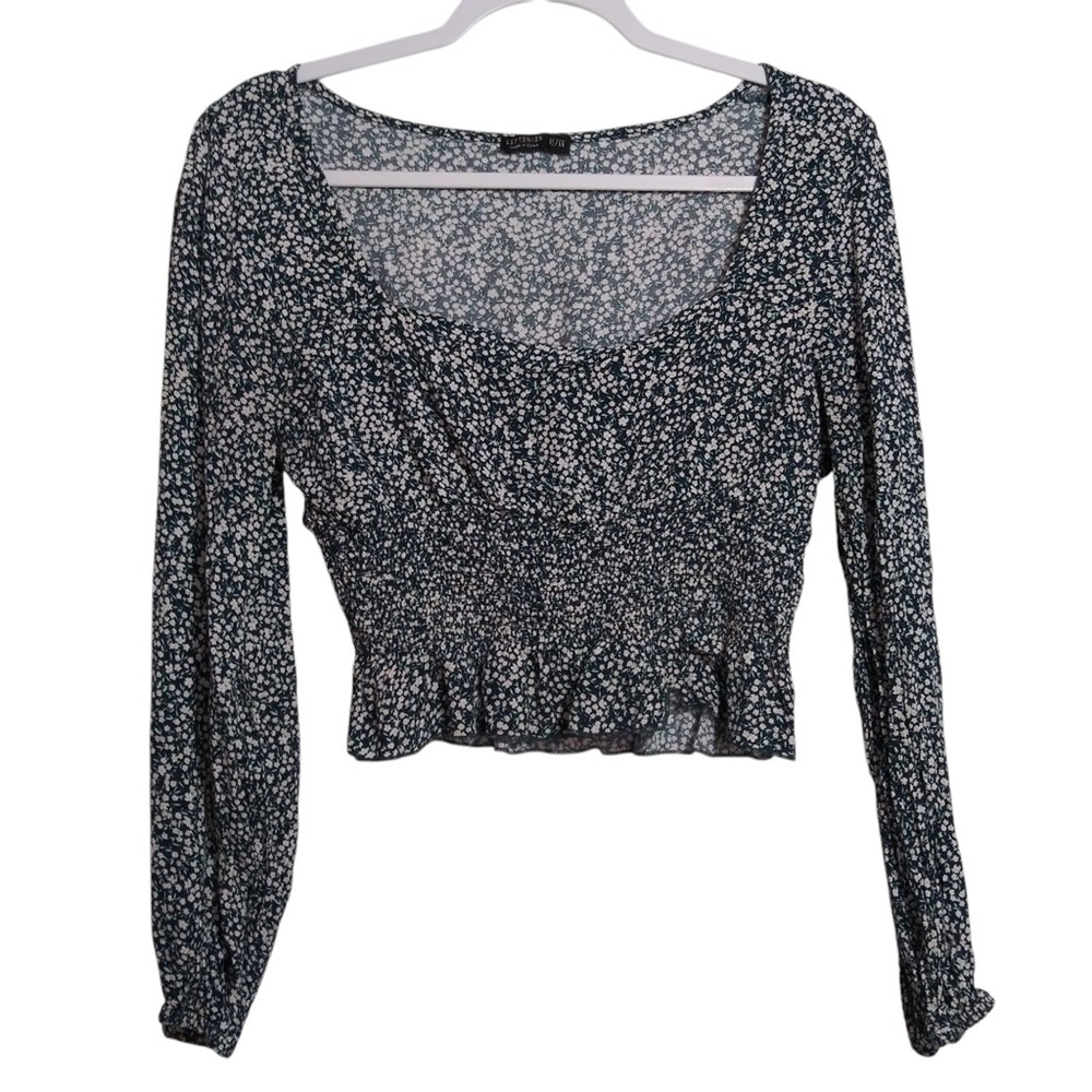 Cotton On Blue Floral Babydoll Long Sleeve Crop Top Festival Spring Size XL