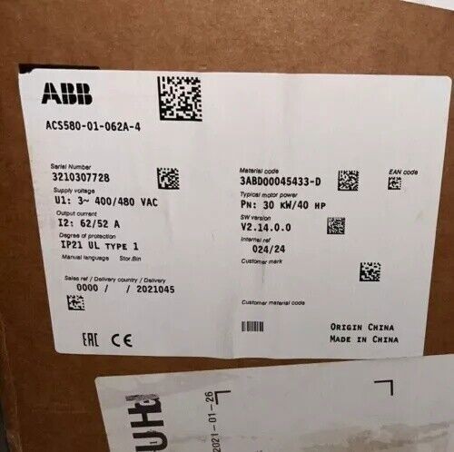 ACS580-01-062A-4 New Sealed ABB Inverter ACS580-01-062A-4