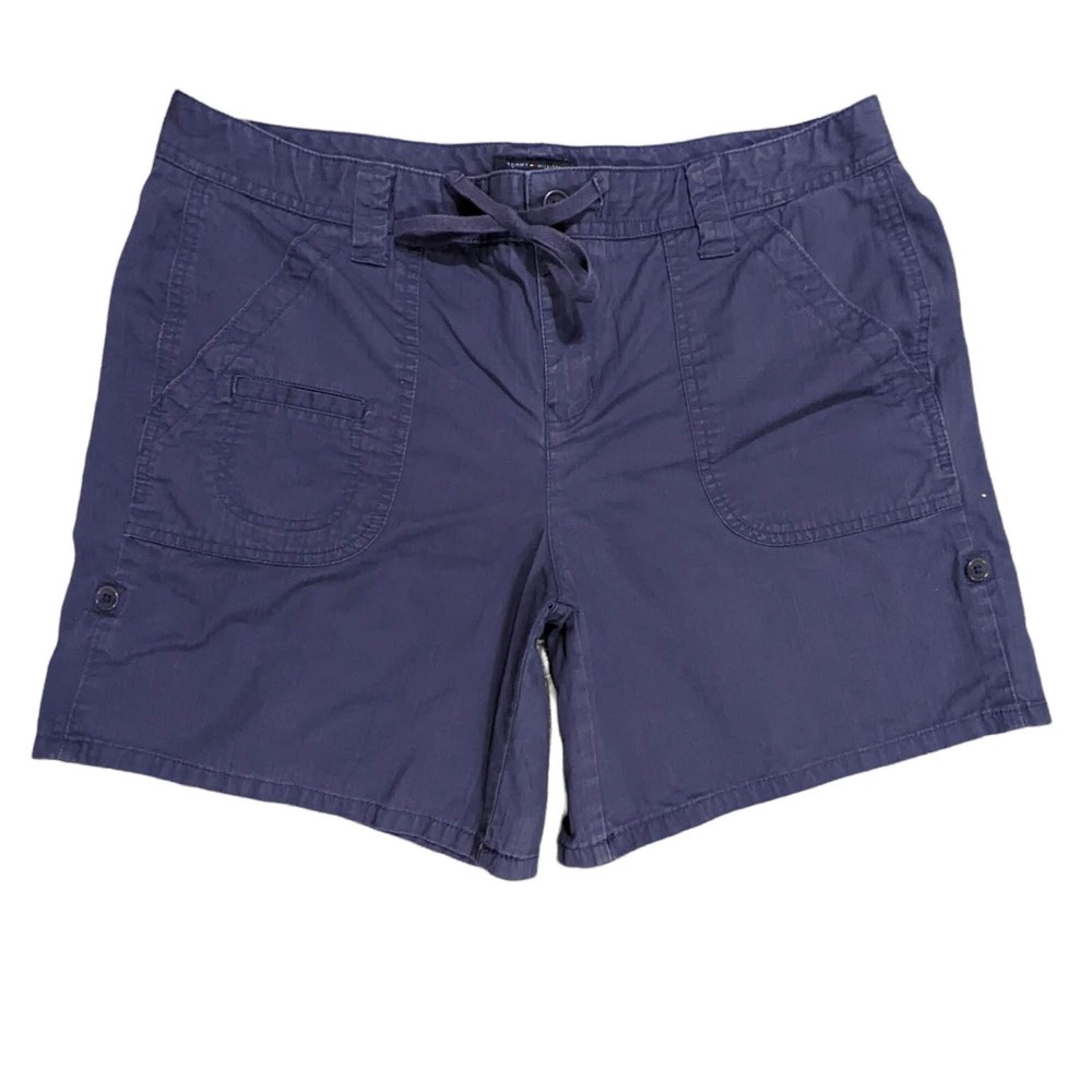 Tommy Hilfiger Womens Blue Cotton Chino Pants Size 14 with Cuffed Hem Flat Front