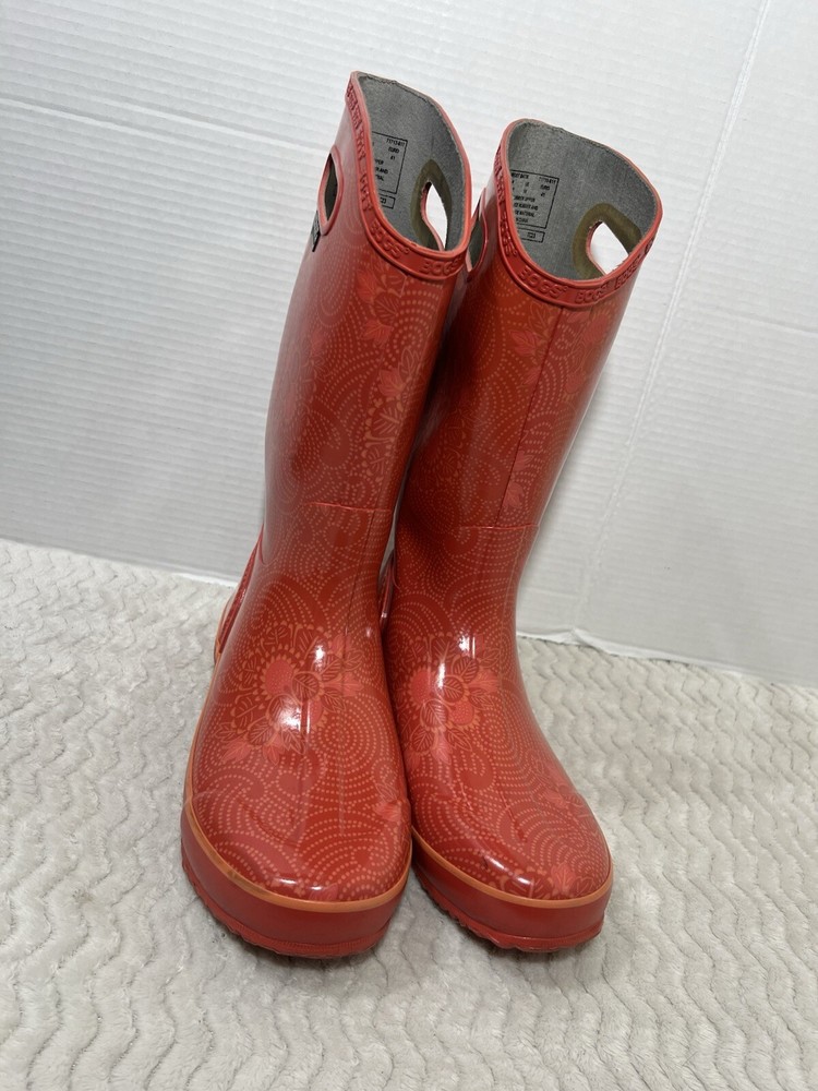 Bogs Batik Women’s Size 10 Orange Red Rubber Rainboot High Boots Floral Pattern