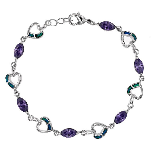 5CT Amethyst & Australian Opal Inlay 925 Sterling Silver Tennis Bracelet OB5