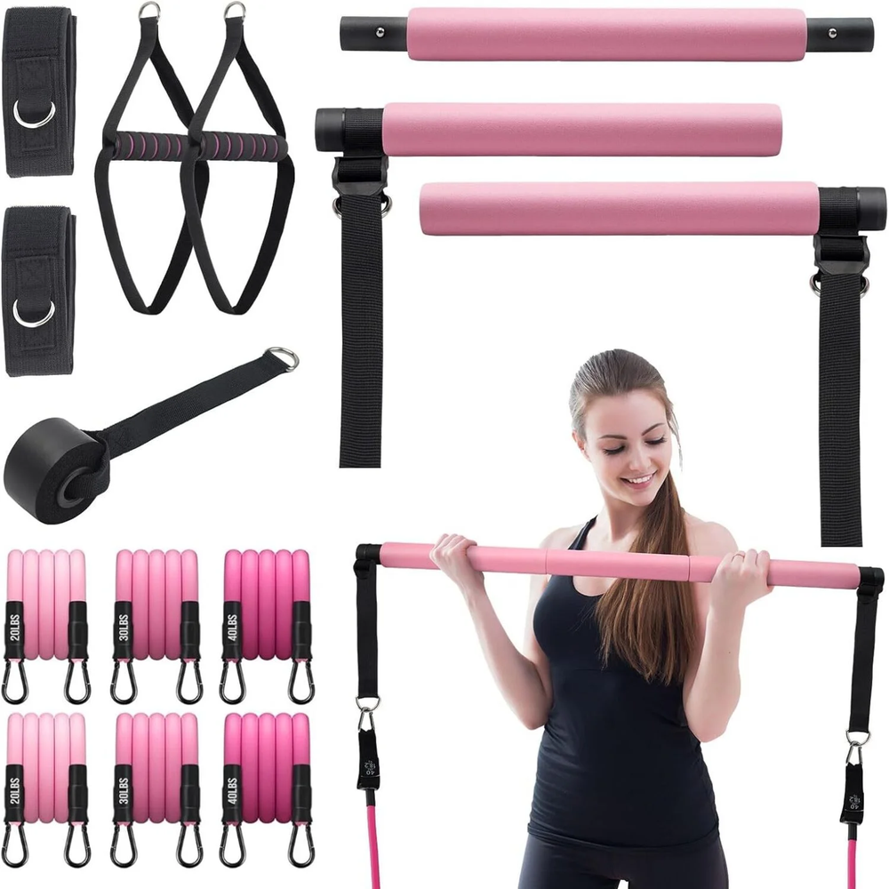 Pilates Bar Kit with Resistance Bands, Stackable Bands Home Workout Equipment