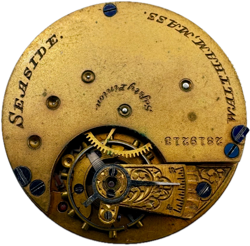 Antique 1873 Waltham 7 Jewel Hunter Pocket Watch Movement 6s Seaside USA