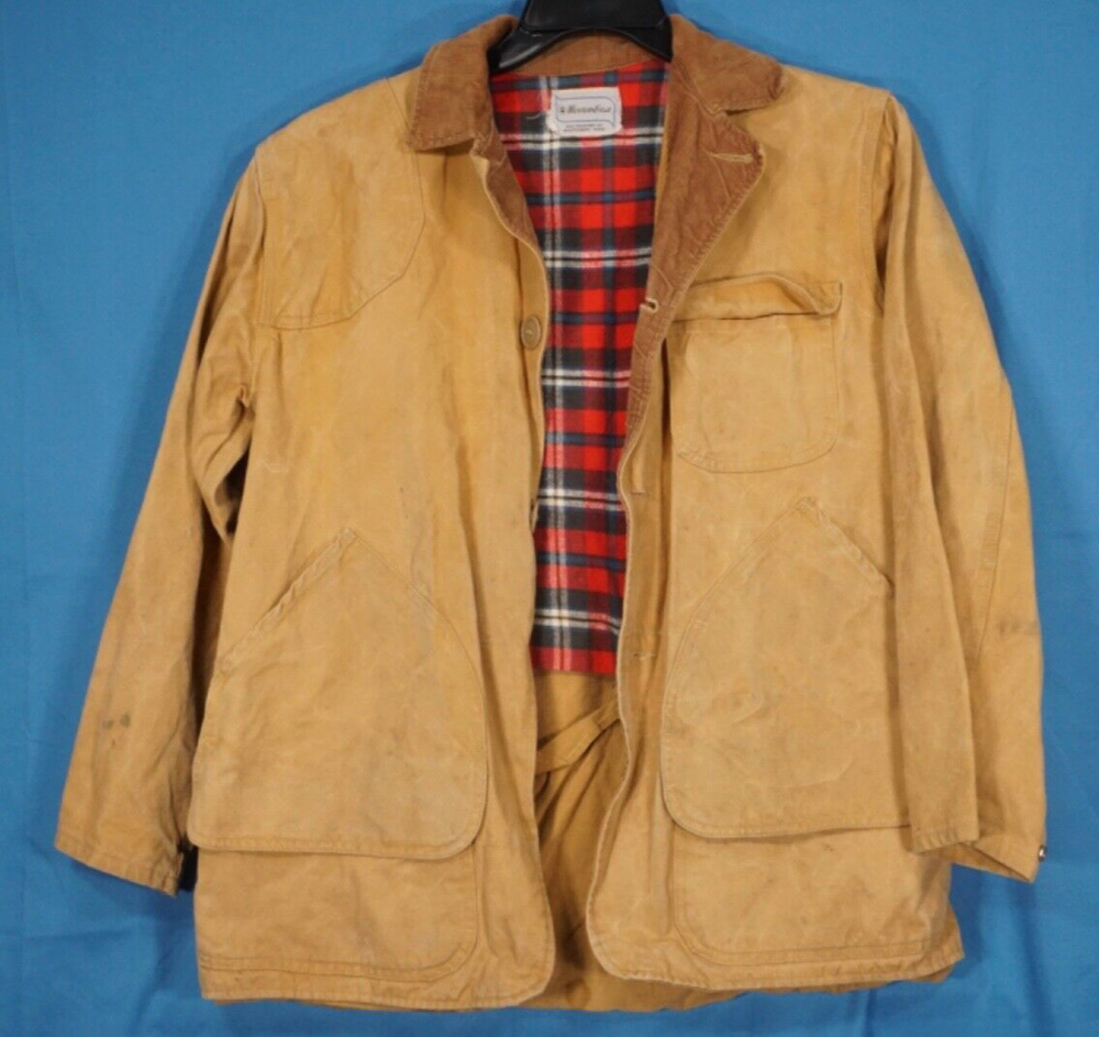 VTG Western Field Jacket TAN CANVAS Flannel Plaid Liner HUNTING BIRD/DUCK 42