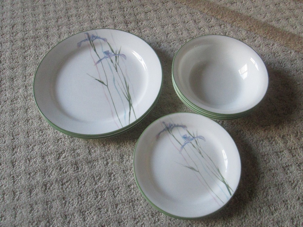 Servicio de 12 piezas para 4 cuencos florales Corelle Iris Green Corning SIN USAR