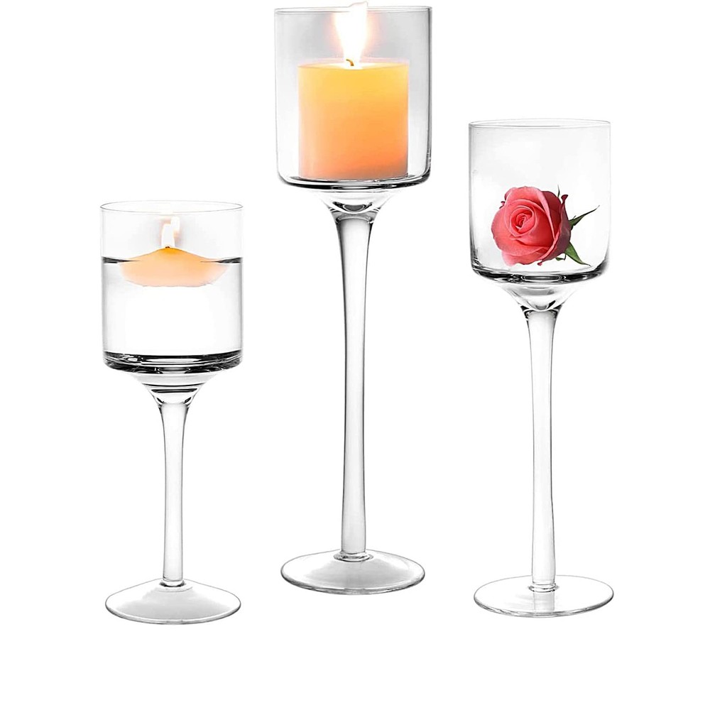 Elegant Glass Candle Holder Set for Pillar and Tea Lights - 3 Pieces