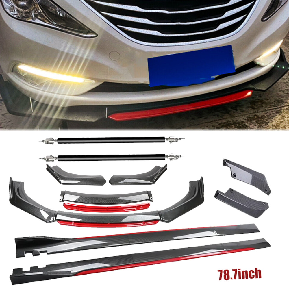 Hyundai Sonata Carbon Fiber Red Front Lip & Side Skirts