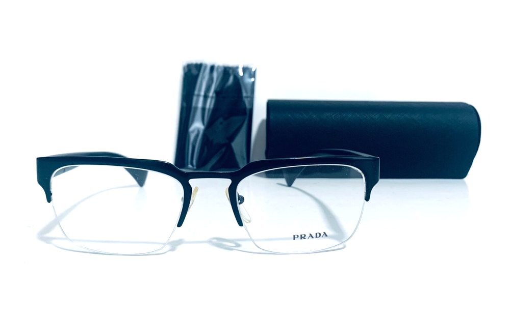 Prada VPR 66Q Matte Black Semi-Rimless Rx Eyeglasses 52-20-140 Italy
