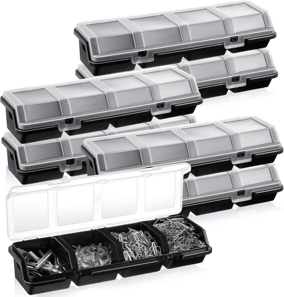 6 Pack Screw Organizer Box with Lids 4 Compartments Tool Bin Divider Small Parts