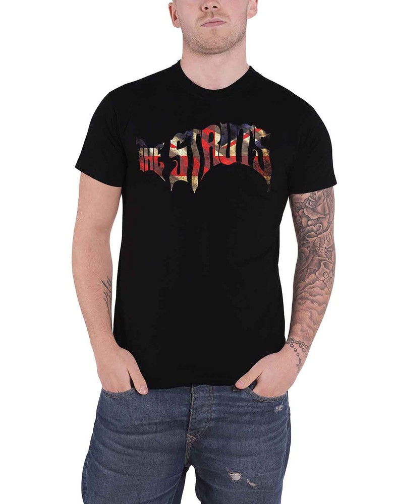The Struts Union Jack Band Logo Distressed Official Mens Black T-Shirt