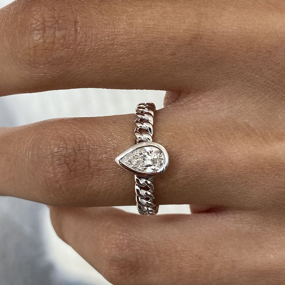 14K White Gold Solitaire Ring 0.5ct Pear Labcreated Diamond F/VS Gift for Women