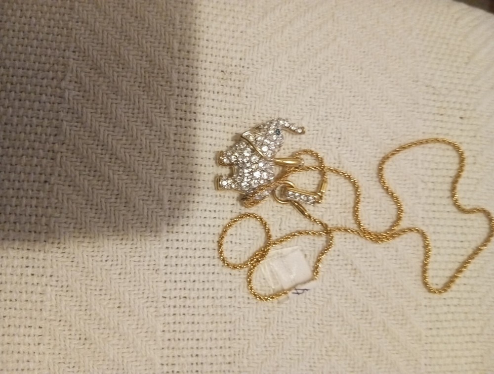 ELEPHANT NECKLACE RHINESTONE GOLD COLOR ROPE 21