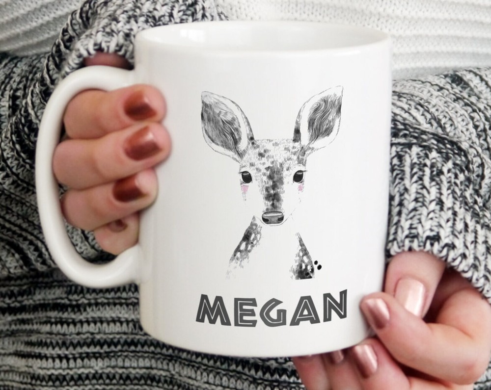 Personalised Deer Mug Latte Mug Kids Mug Enamel Mug Woodland Animal Mug