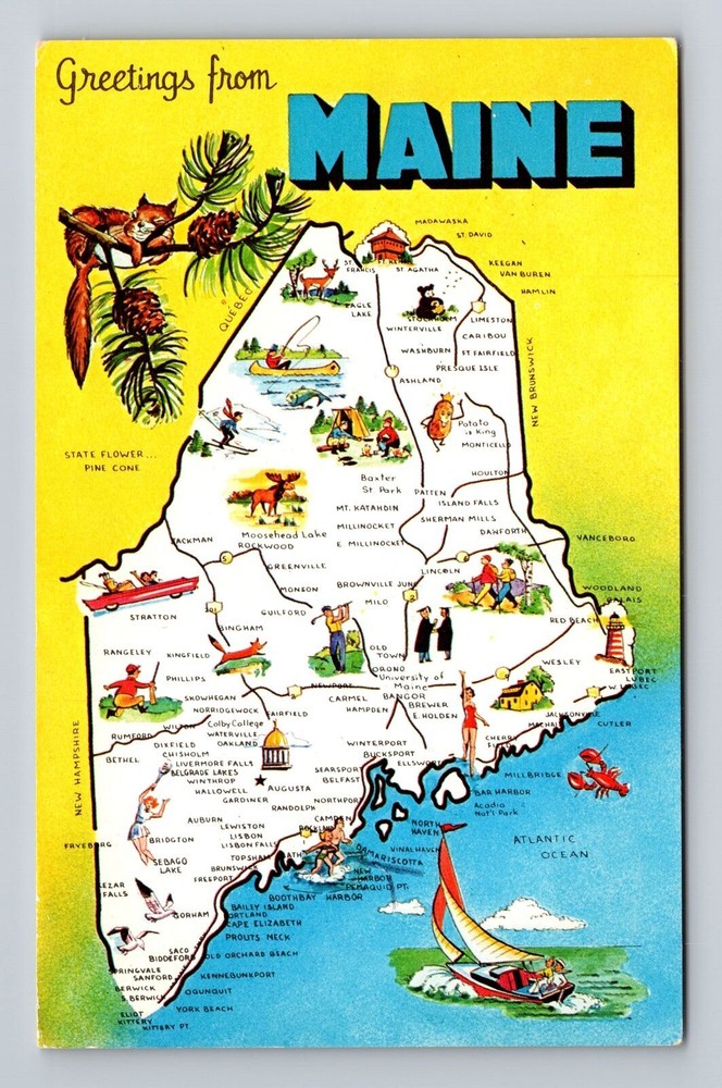 ME-Maine, General Greetings Landmarks, Antique, Vintage c1961 Postcard