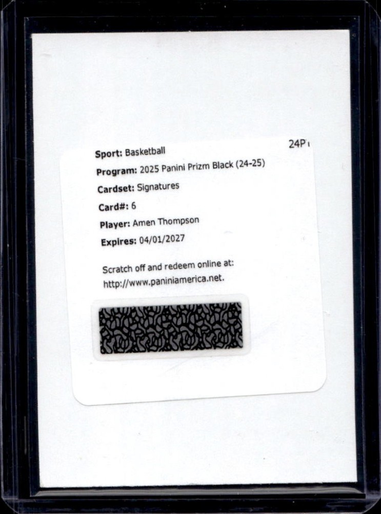 2024-25 Prizm Black Amen Thompson Signatures Auto #SIG-AMN Rockets