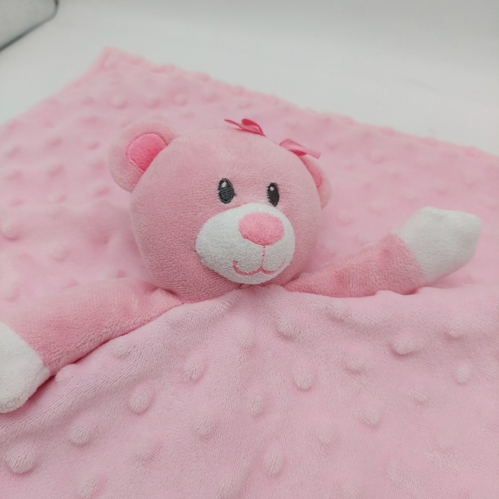 Baby Starters Hugs Kisses Pink Bear Minky Satin Dots Lovey Security Blanket