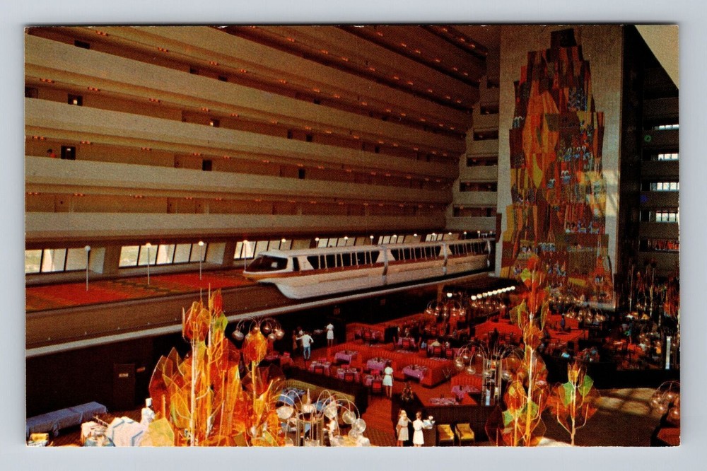 Vintage Disney World Contemporary Resort Interior Postcard Orlando Florida