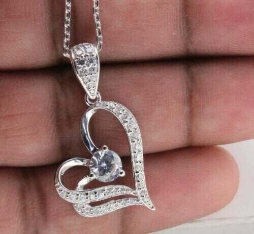 1.50 Ct Round Cut Moissanite Fancy Heart Pendant In 14K White Gold Plated Silver